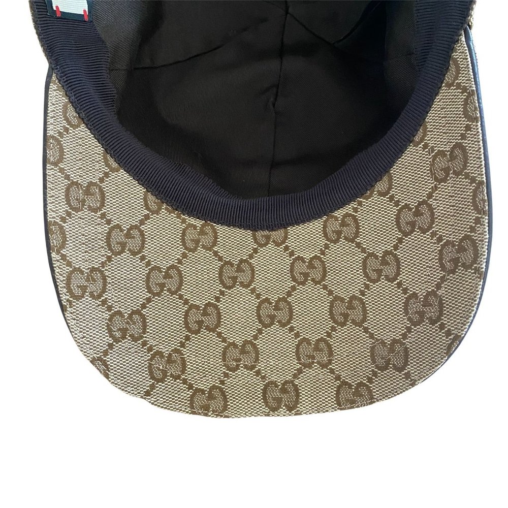 Gucci Beige Brown Monogram Baseball Cap with Green-Red Stripe - Picture 9 of 14